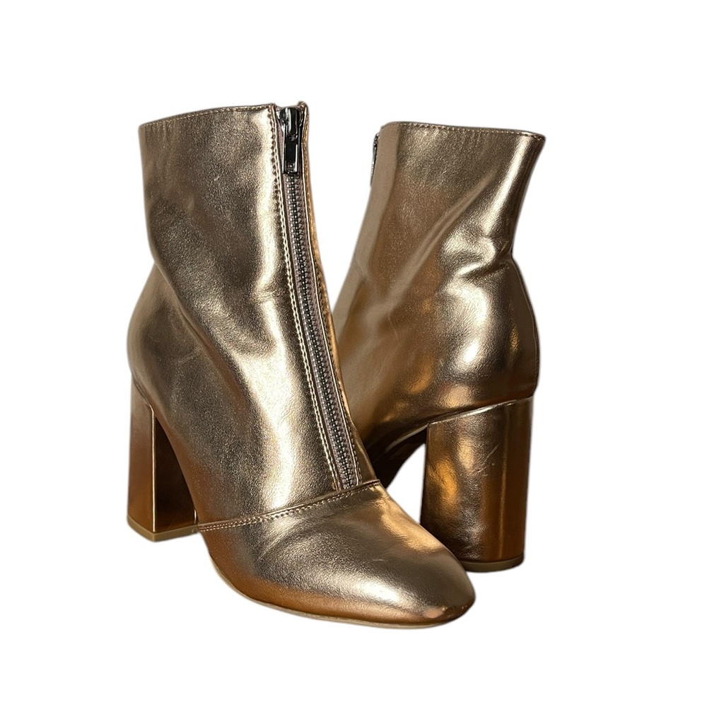 Rose Gold Metallic Block Heel Booties - Size 7